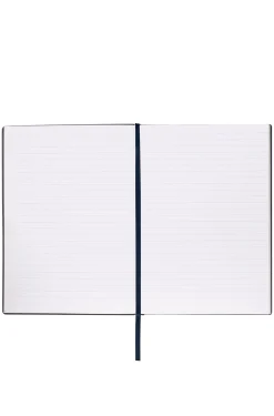 Dunkelblaues A5-Notizbuch mit floralem Print und Folien-Logo
