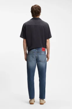 Dunkelblaue Tapered-Fit Jeans aus Stretch-Baumwolle