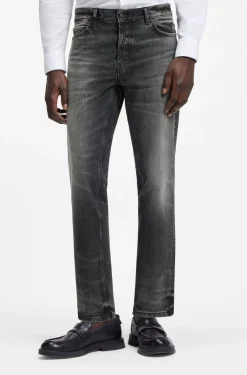 Dunkelgraue Tapered-Fit Jeans aus Stretch-Denim