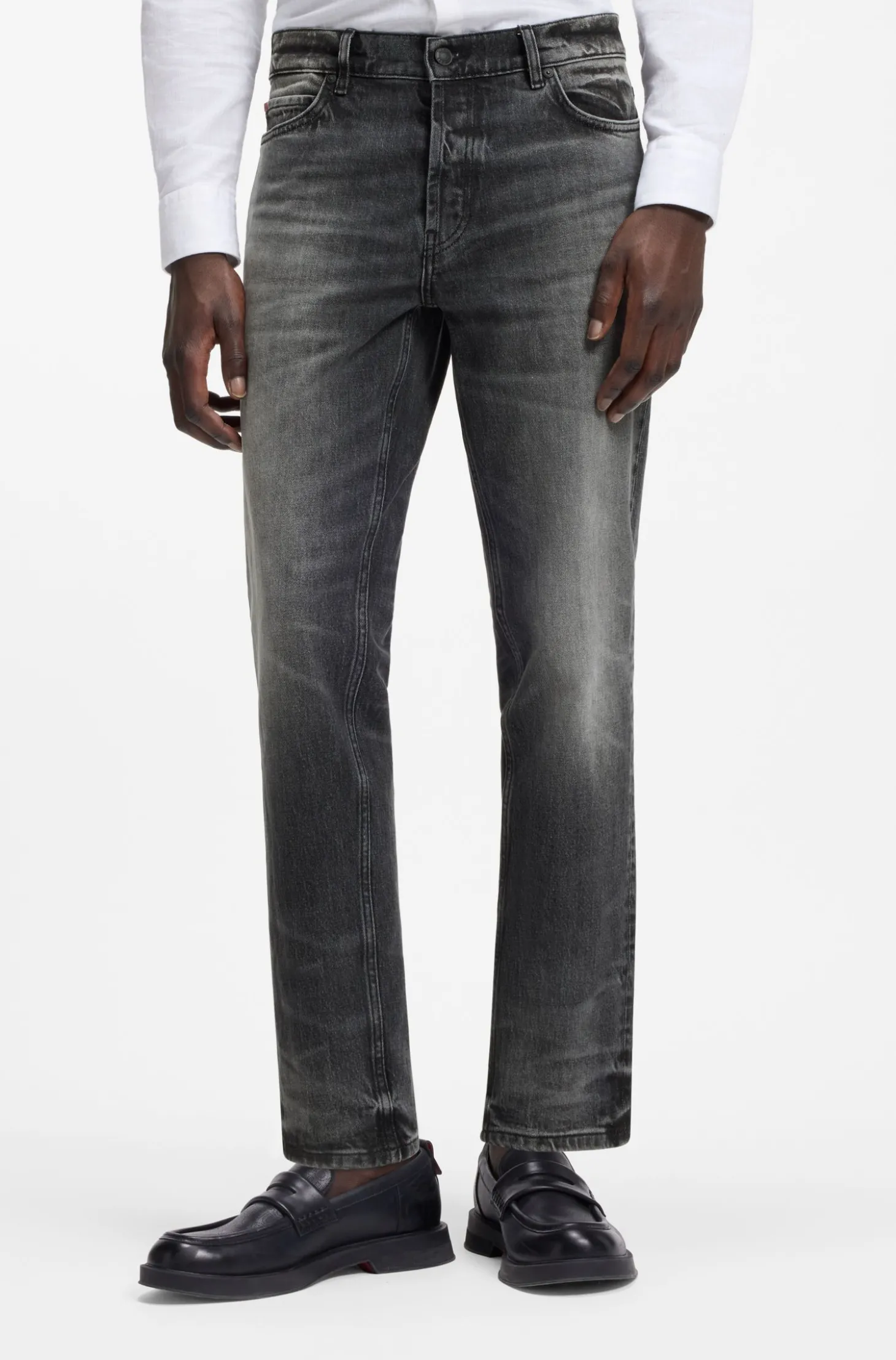 Dunkelgraue Tapered-Fit Jeans aus Stretch-Denim
