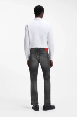 Dunkelgraue Tapered-Fit Jeans aus Stretch-Denim