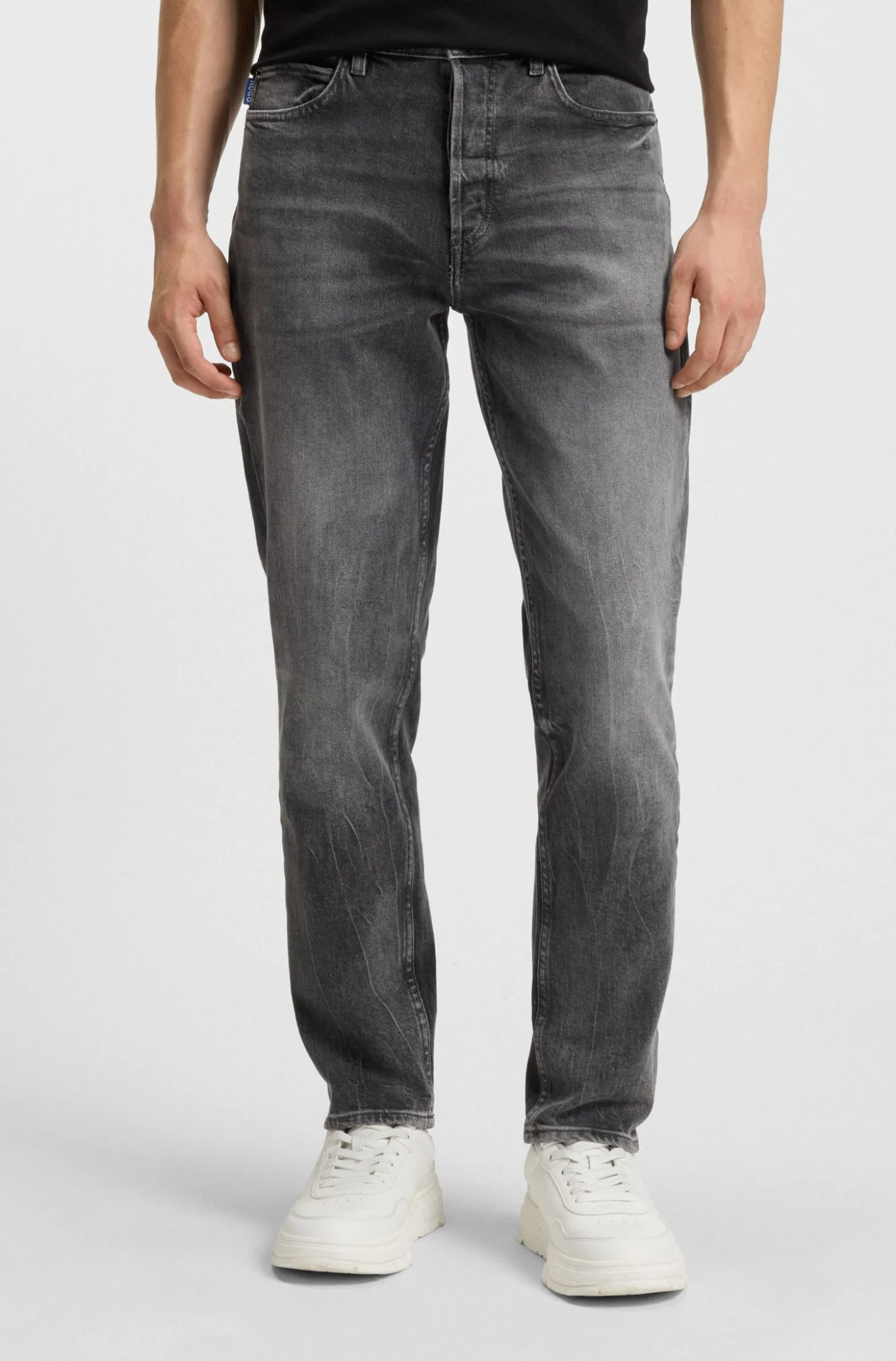 Dunkelgraue Tapered-Fit Jeans aus Stretch-Denim