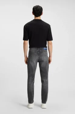 Dunkelgraue Tapered-Fit Jeans aus Stretch-Denim