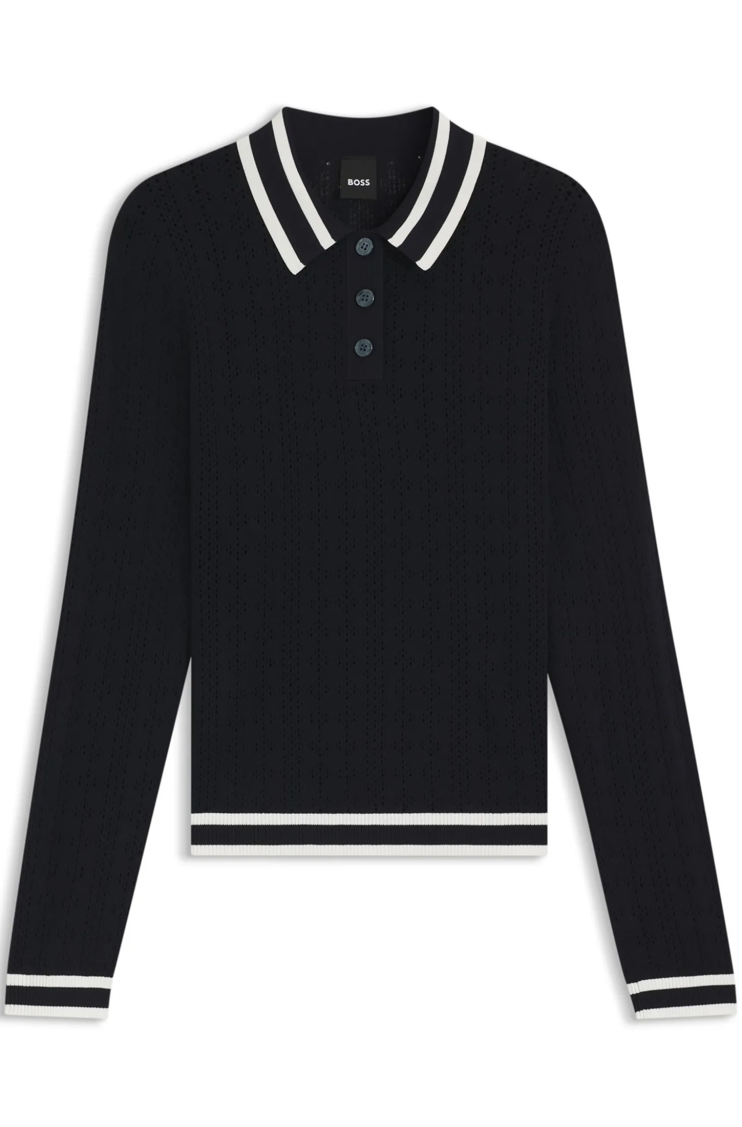 Equestrian Ajour-Strick-Poloshirt mit Logo-Patch