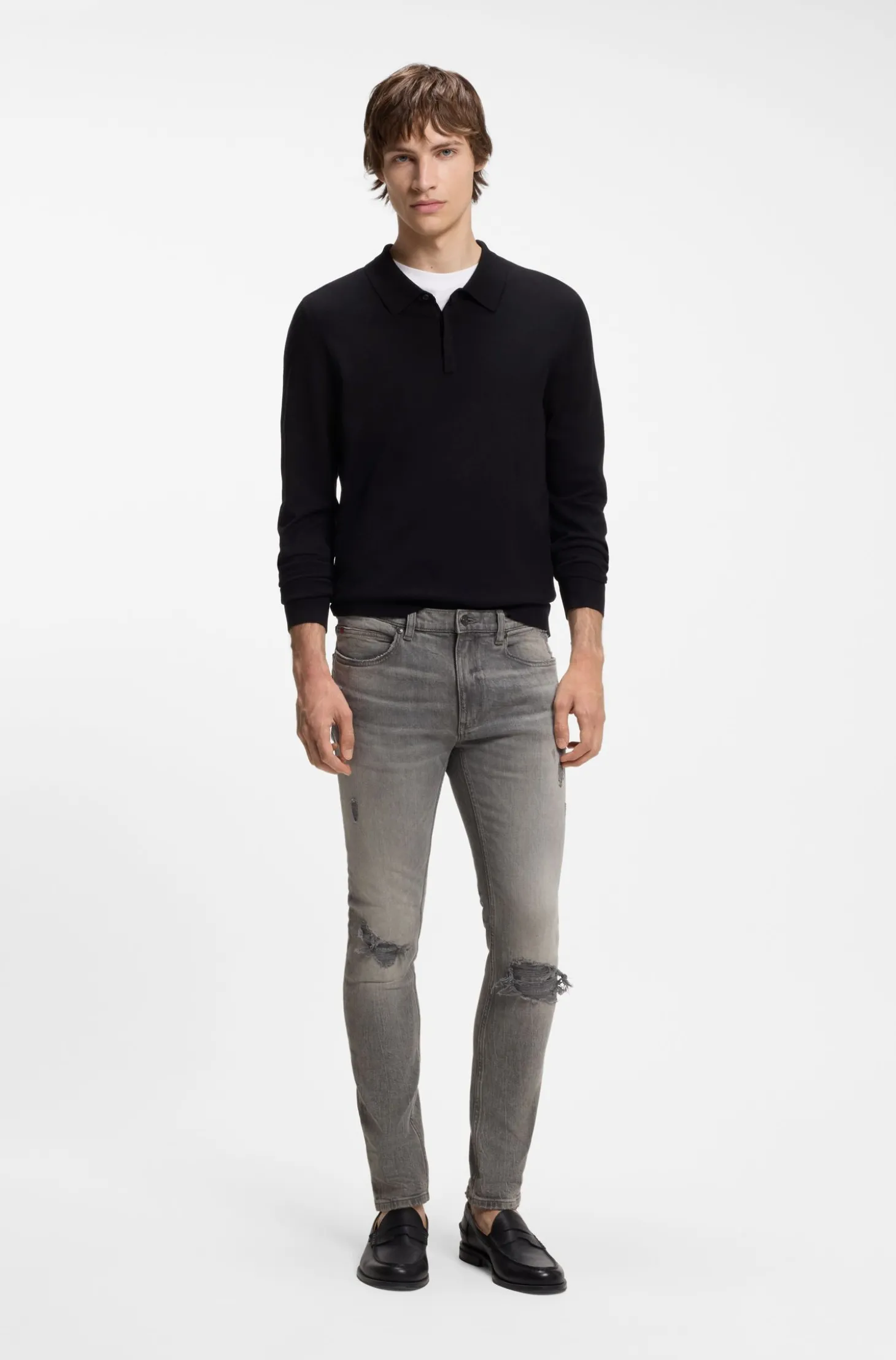 Extra Slim-Fit Jeans aus grauem Used-Denim