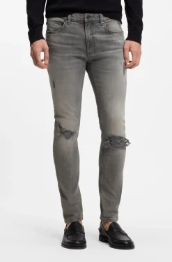 Extra Slim-Fit Jeans aus grauem Used-Denim