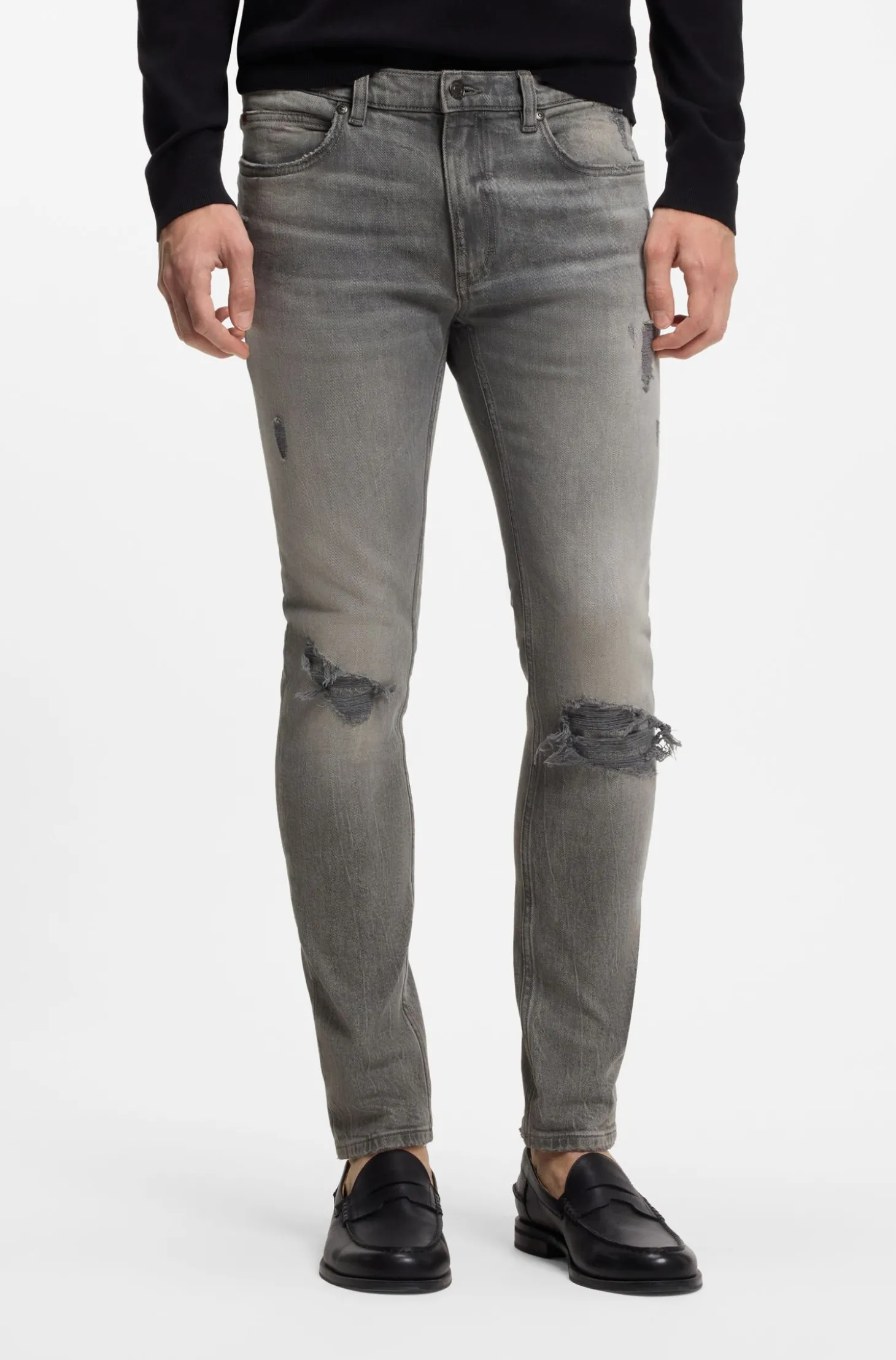 Extra Slim-Fit Jeans aus grauem Used-Denim