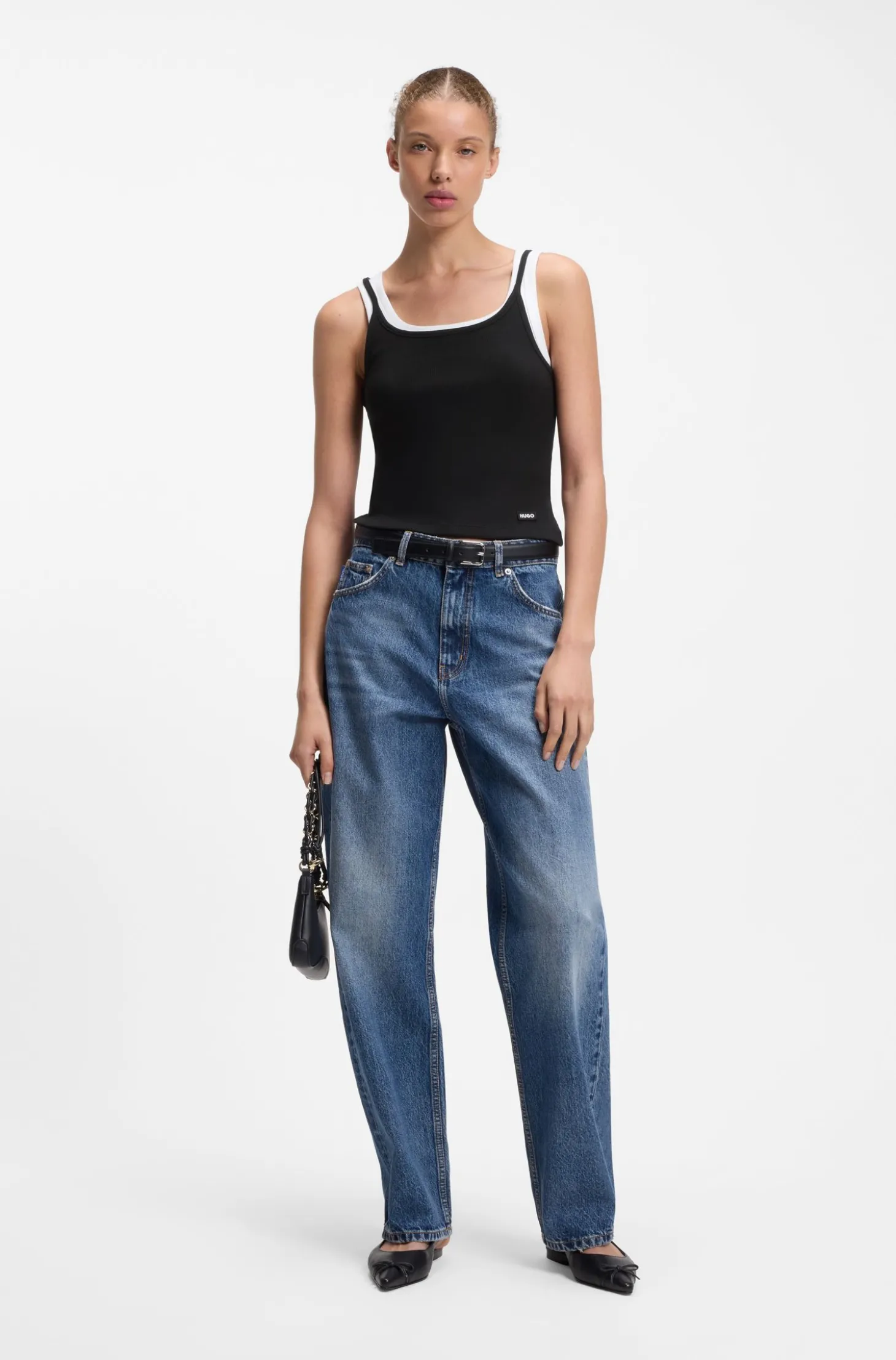 Extra-Slim-Fit Tanktop aus Baumwolle mit mehrlagigem Design