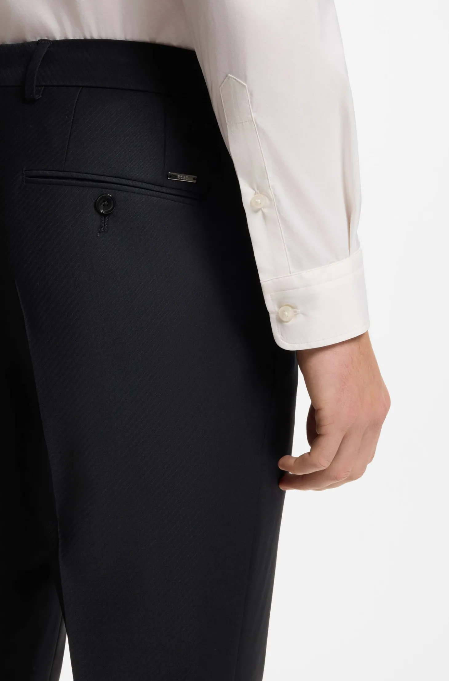 Fein gemusterte Slim-Fit Hose aus Stretch-Wolle