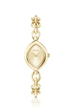 Fiora Uhr aus goldfarbenem Edelstahl mit konturiertem Gehäuse