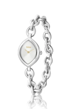 Fiora Uhr aus silberfarbenem Edelstahl mit konturiertem Gehäuse