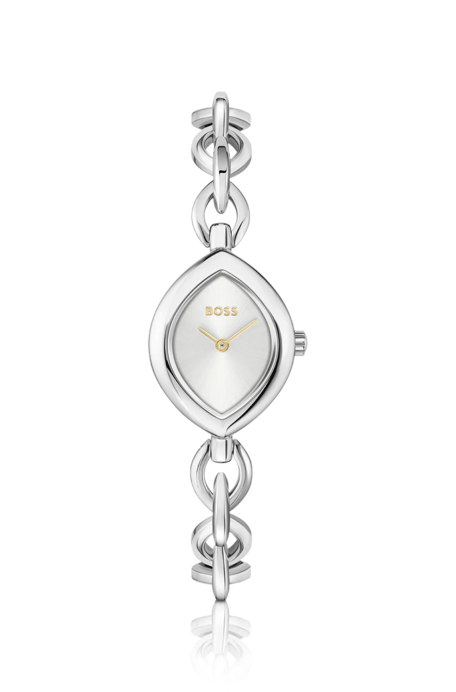 Fiora Uhr aus silberfarbenem Edelstahl mit konturiertem Gehäuse
