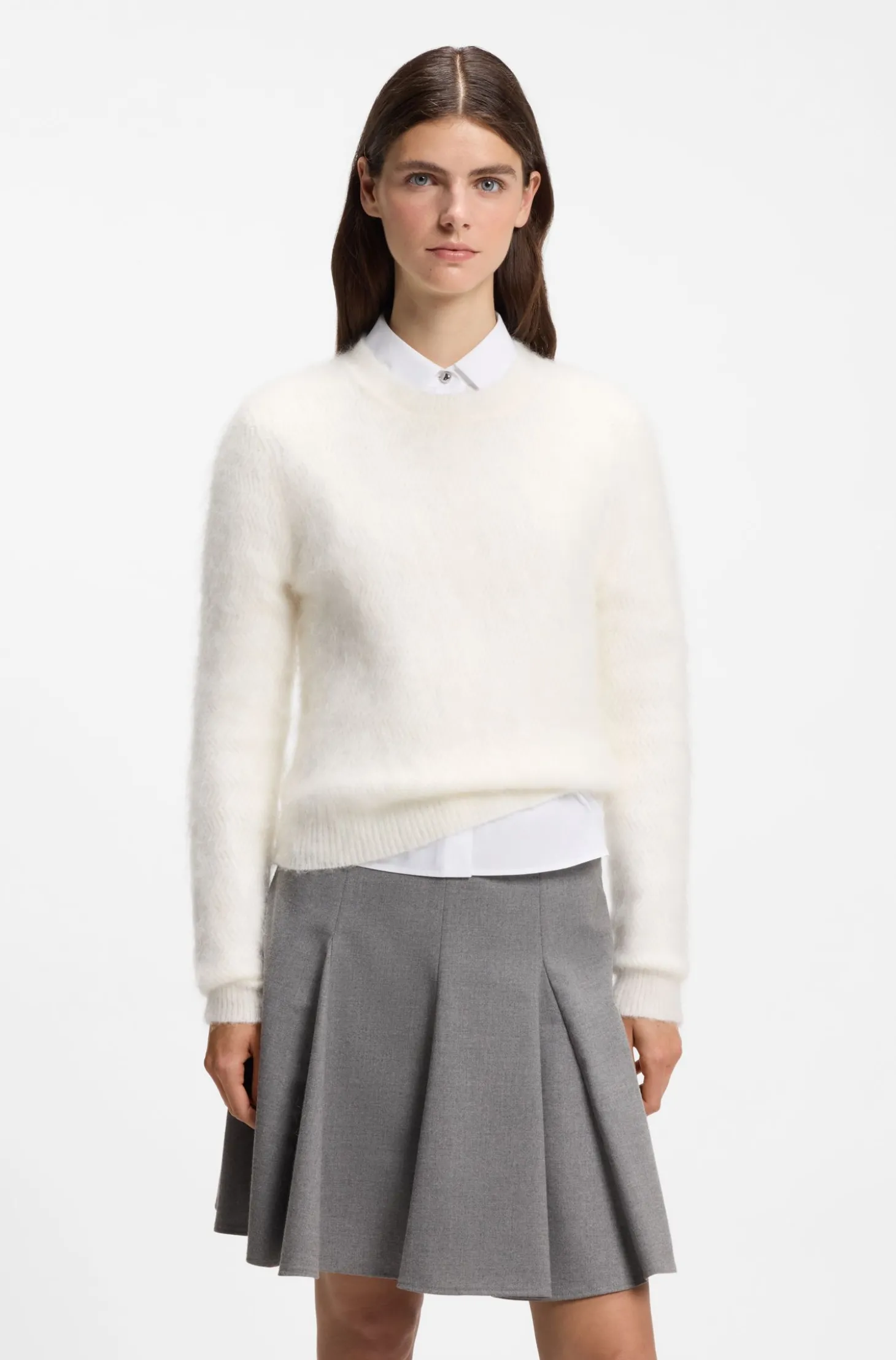 Fischgratstrick-Pullover mit Stack-Logo-Niete