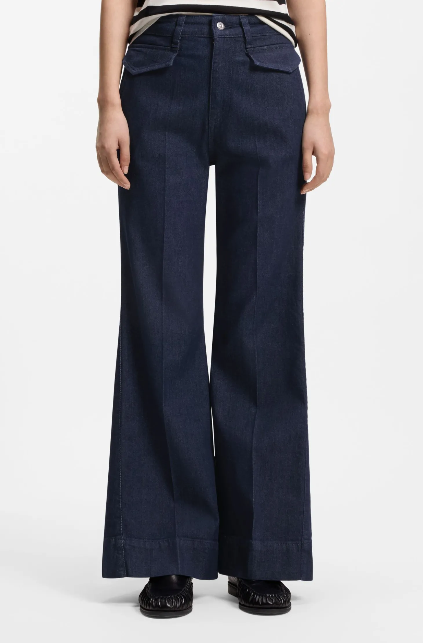 Flare-Fit Jeans aus blauem italienischem Stretch-Denim