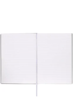 Fliederfarbenes DIN-A5-Notizbuch mit Karo-Print und goldfarbenem Folien-Logo