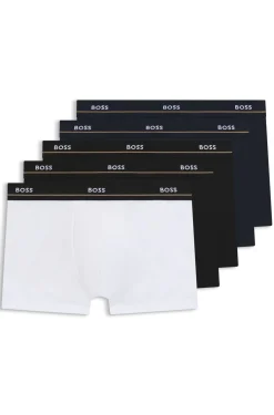 Fünfer-Pack eng anliegende Boxershorts aus Stretch-Baumwolle mit kurzem Bein und Logos am Bund