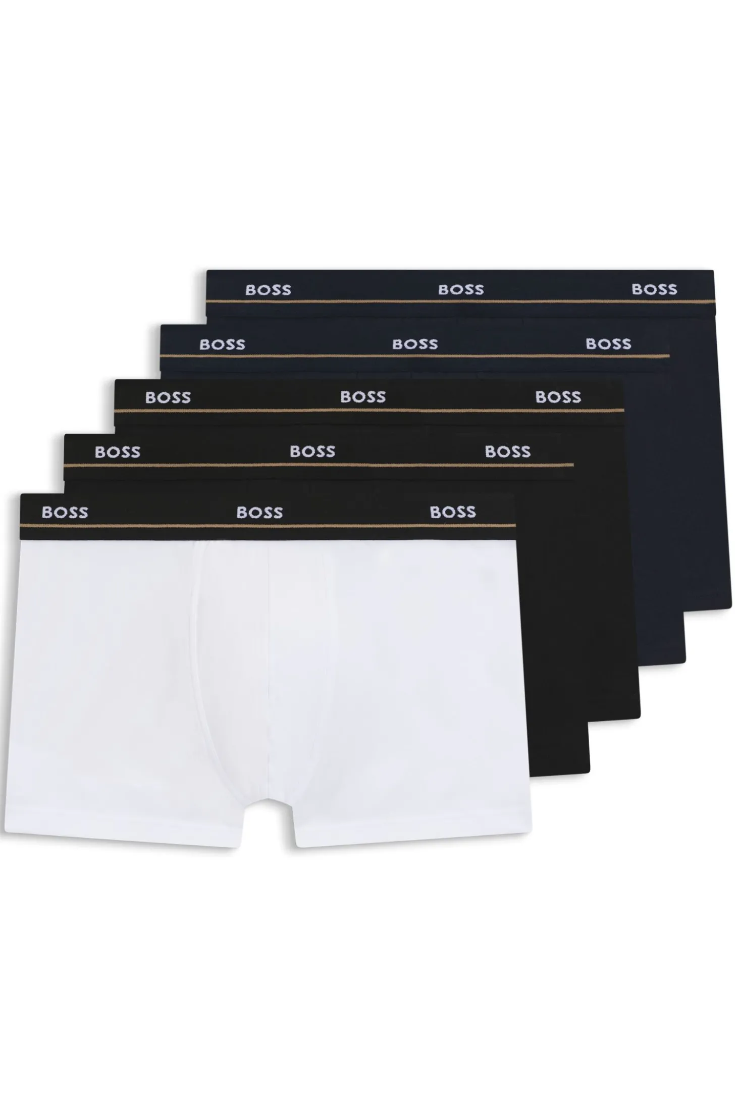 Fünfer-Pack eng anliegende Boxershorts aus Stretch-Baumwolle mit kurzem Bein und Logos am Bund