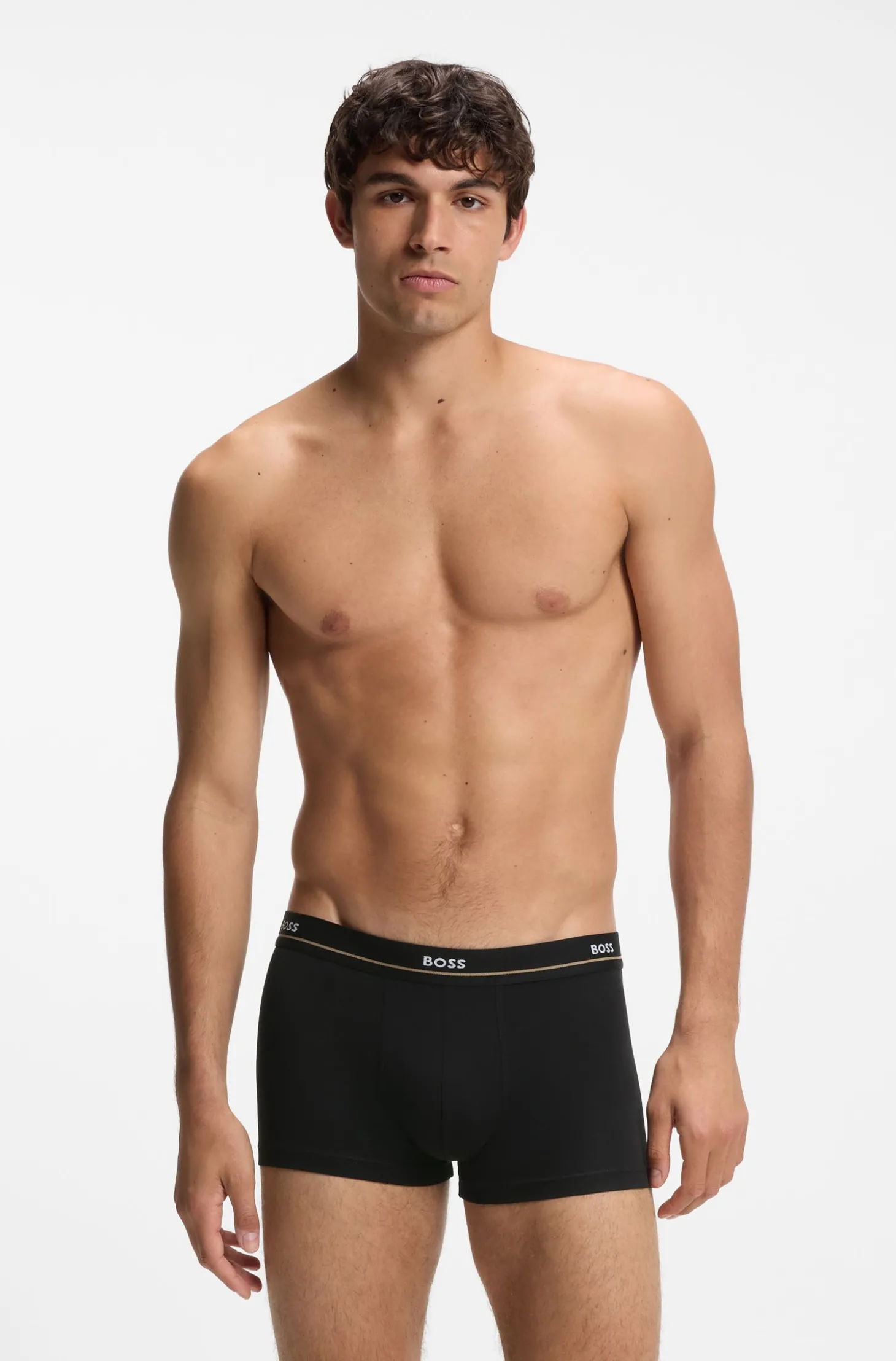 Fünfer-Pack eng anliegende Boxershorts aus Stretch-Baumwolle mit kurzem Bein und Logos am Bund