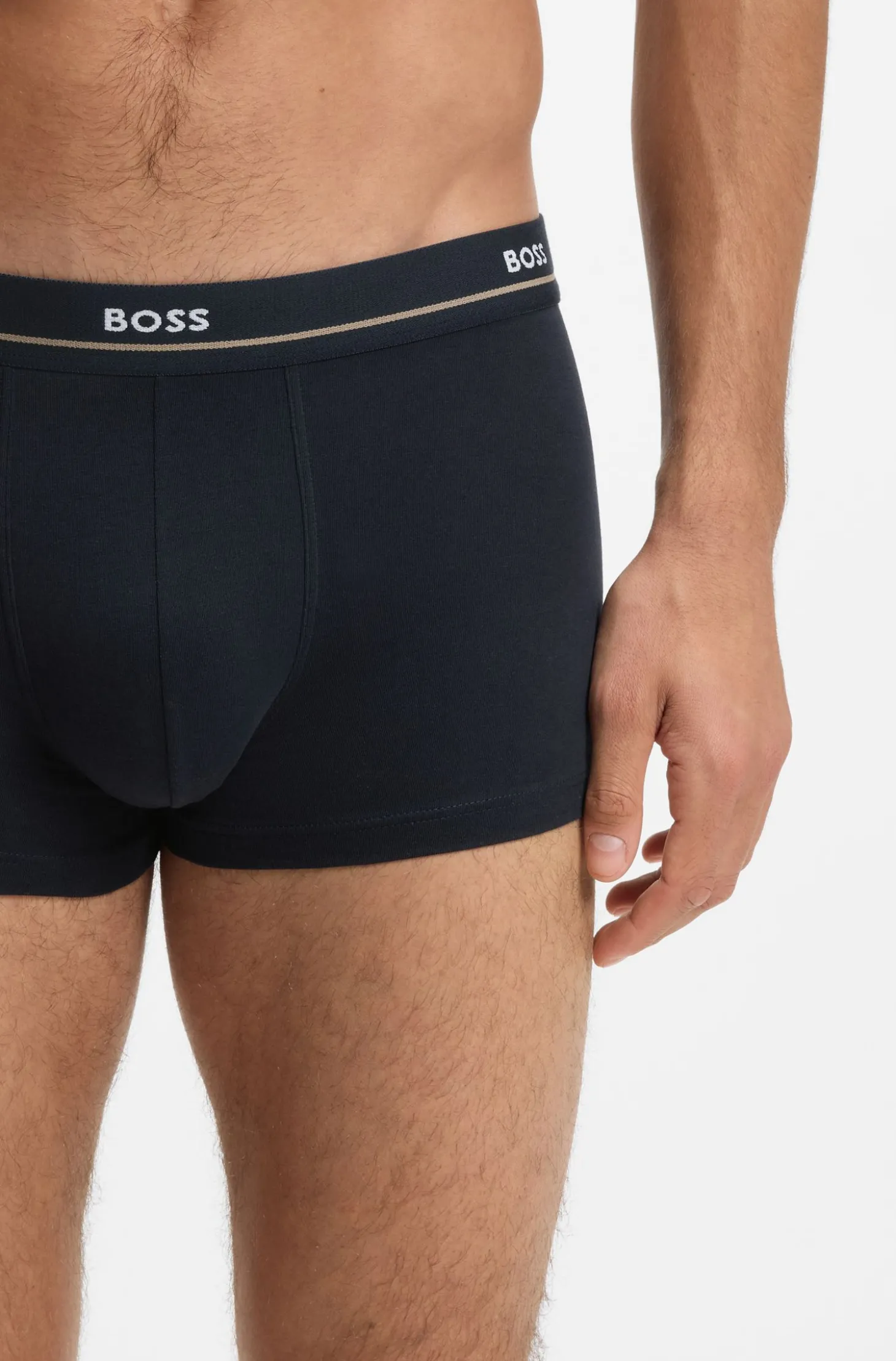 Fünfer-Pack eng anliegende Boxershorts aus Stretch-Baumwolle mit kurzem Bein und Logos am Bund