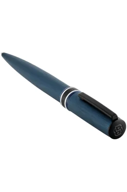 Gebürsteter marineblauer Kugelschreiber mit Streifen-Muster am Ring