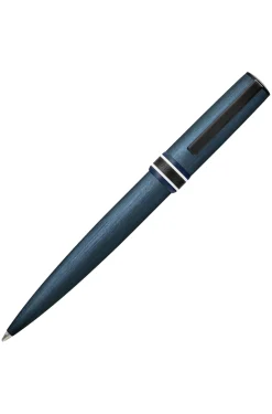 Gebürsteter marineblauer Kugelschreiber mit Streifen-Muster am Ring