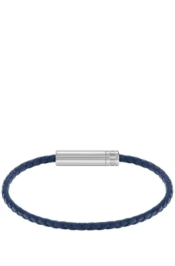 Geflochtenes Armband aus blauem Leder mit Logo-Plakette