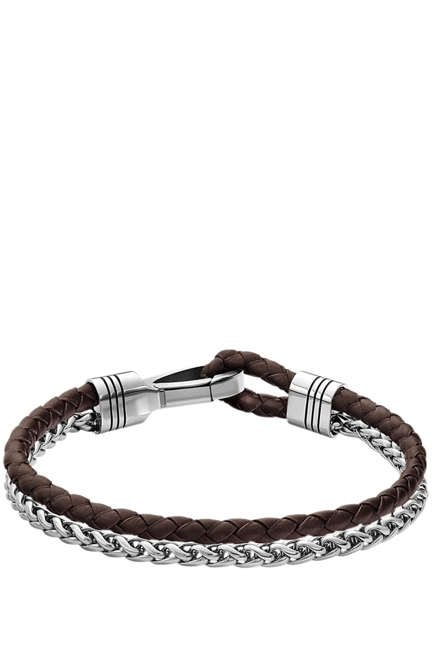 Geflochtenes Armband aus braunem Leder und Edelstahl