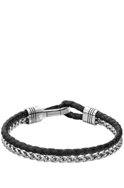 Geflochtenes Armband aus schwarzem Leder und Edelstahl