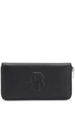 Geldbörse mit genarbter Struktur, umlaufendem Reißverschluss und gepolstertem Double-B-Monogramm