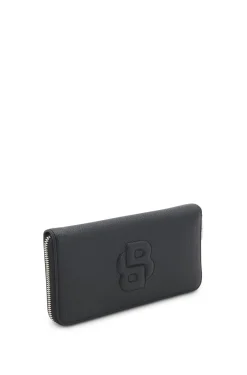 Geldbörse mit genarbter Struktur, umlaufendem Reißverschluss und gepolstertem Double-B-Monogramm