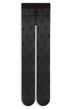 Gemusterte Mikronetz-Strumpfhose mit Logo-Bund