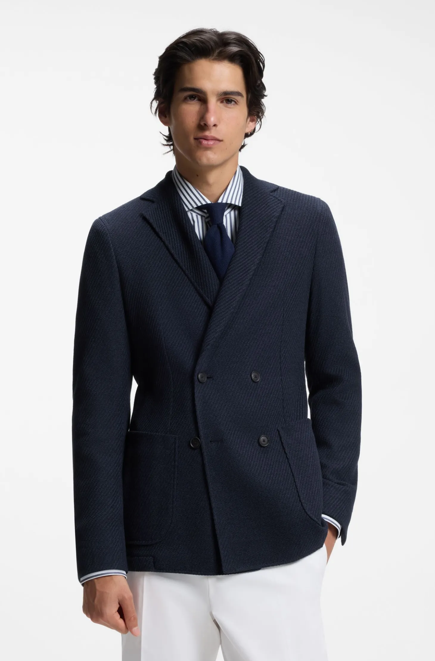 Gemusterter zweireihiger Slim-Fit Blazer aus Baumwolle