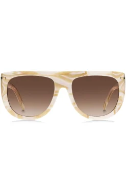 Gemusterte Sonnenbrille aus Acetat mit goldfarbenen Metalldetails