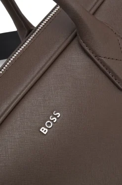 Genarbte Aktentasche mit Logo-Schriftzug