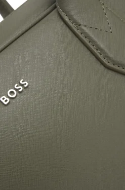 Genarbte Aktentasche mit Logo-Schriftzug
