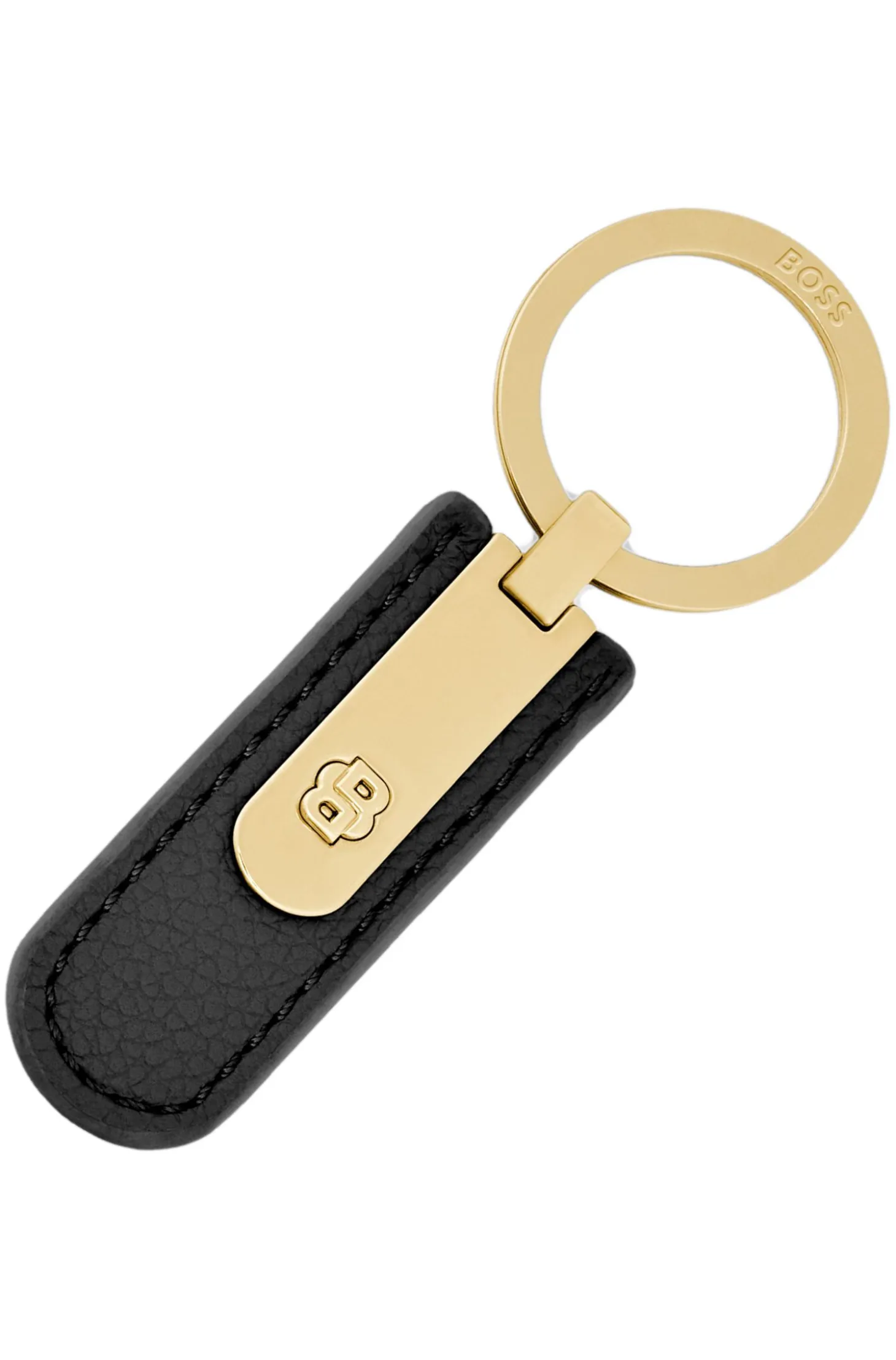 Genarbter schwarzer Schlüsselanhänger mit goldfarbener Double-B-Hardware