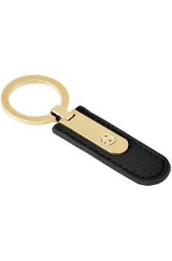 Genarbter schwarzer Schlüsselanhänger mit goldfarbener Double-B-Hardware
