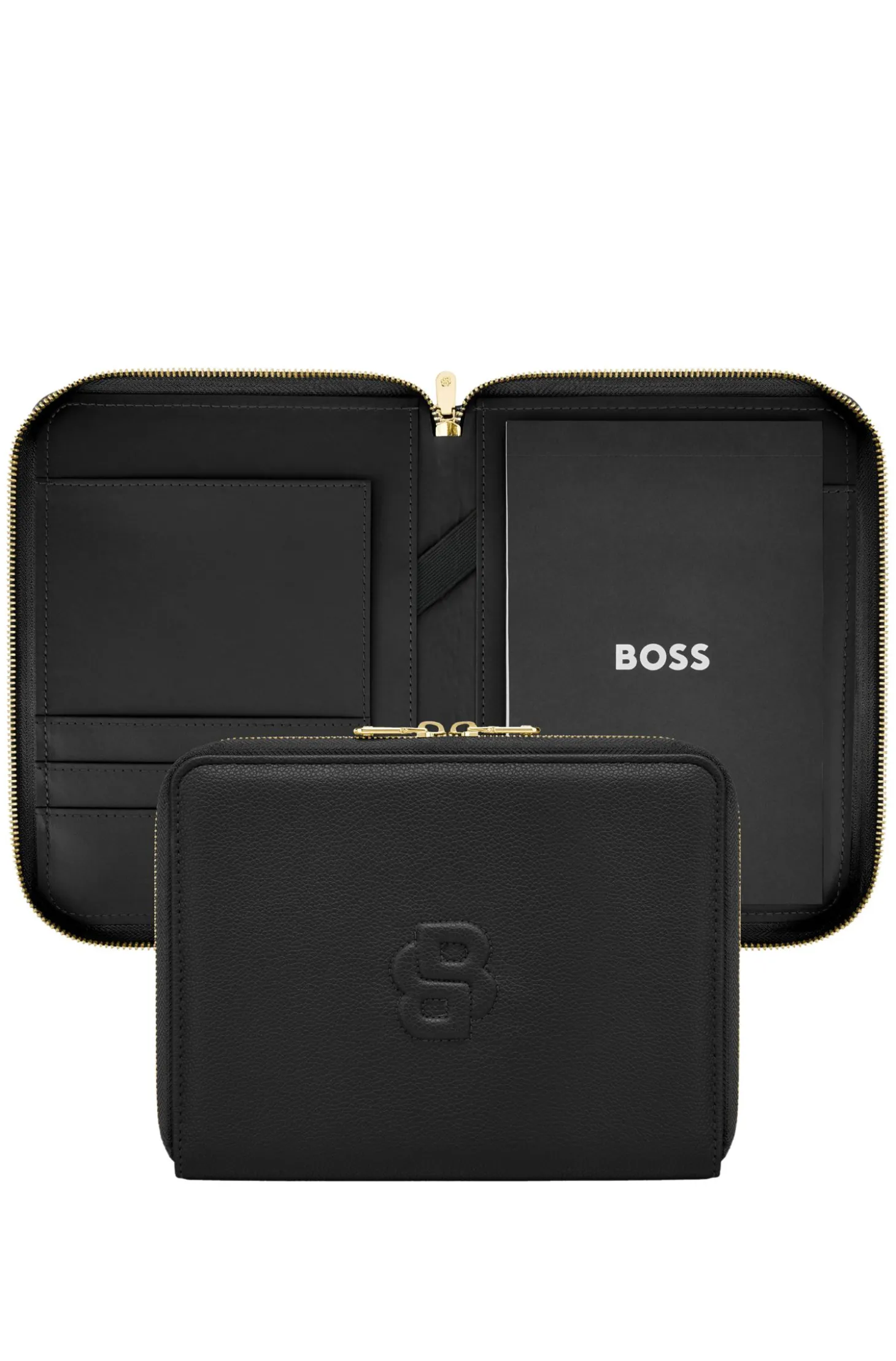 Genarbte schwarze DIN-A5-Konferenzmappe mit Double-B-Monogramm