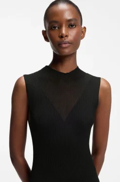 Geripptes Kleid mit Colour-Block-Effekt