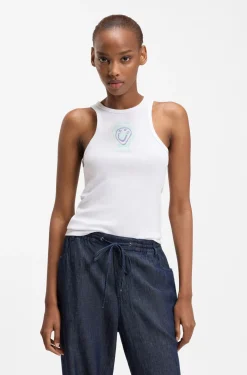 Geripptes Tanktop aus Baumwolle mit Logo-Kunstwerk