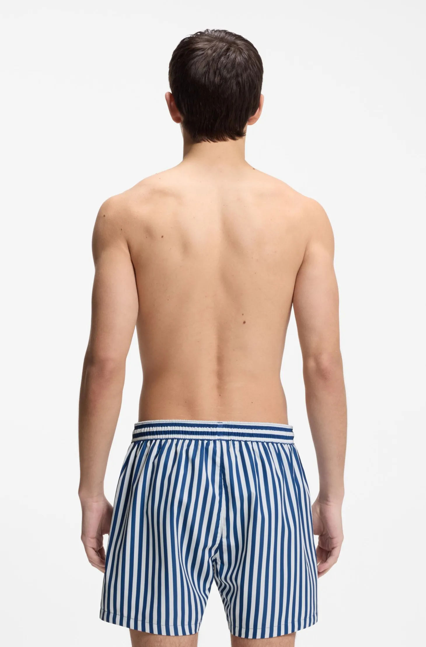 Gestreifte Badeshorts mit vertikalem Logo