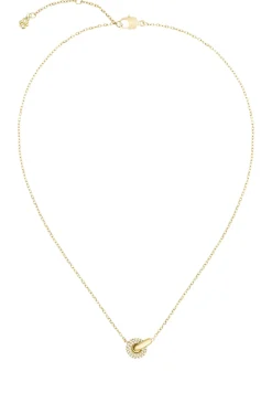 Goldfarbene Halskette mit verschlungenen Ringen und Pavé-Kristallen
