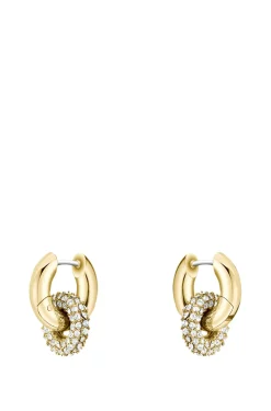 Goldfarbene Ohrringe mit verschlungenen Ringen und Pavé-Kristallen