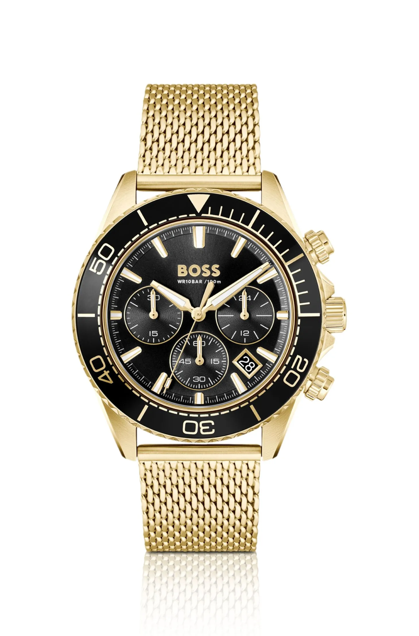 Goldfarbener Sealiner Chronograph mit schwarzem Zifferblatt