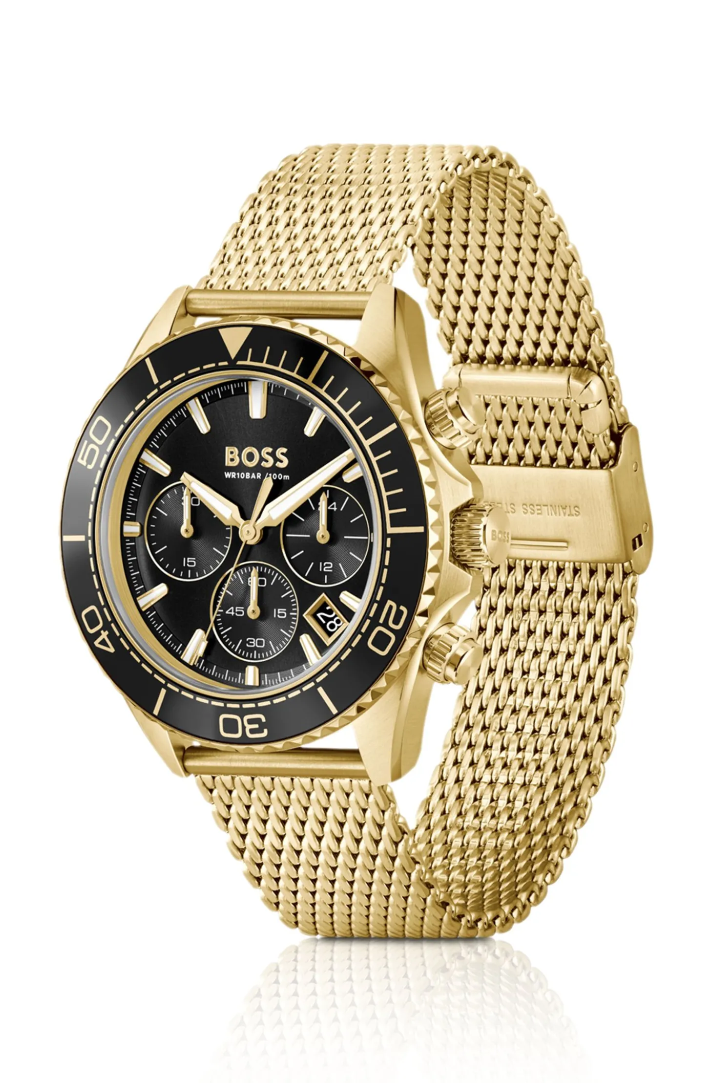 Goldfarbener Sealiner Chronograph mit schwarzem Zifferblatt