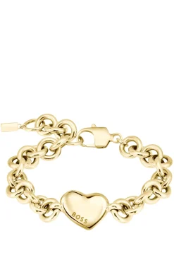 Goldfarbenes Gliederarmband mit Herzanhänger