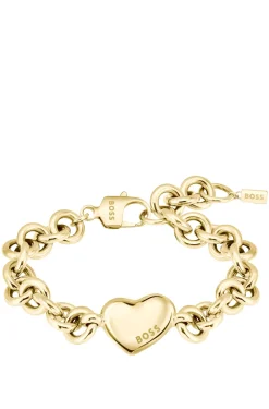 Goldfarbenes Gliederarmband mit Herzanhänger