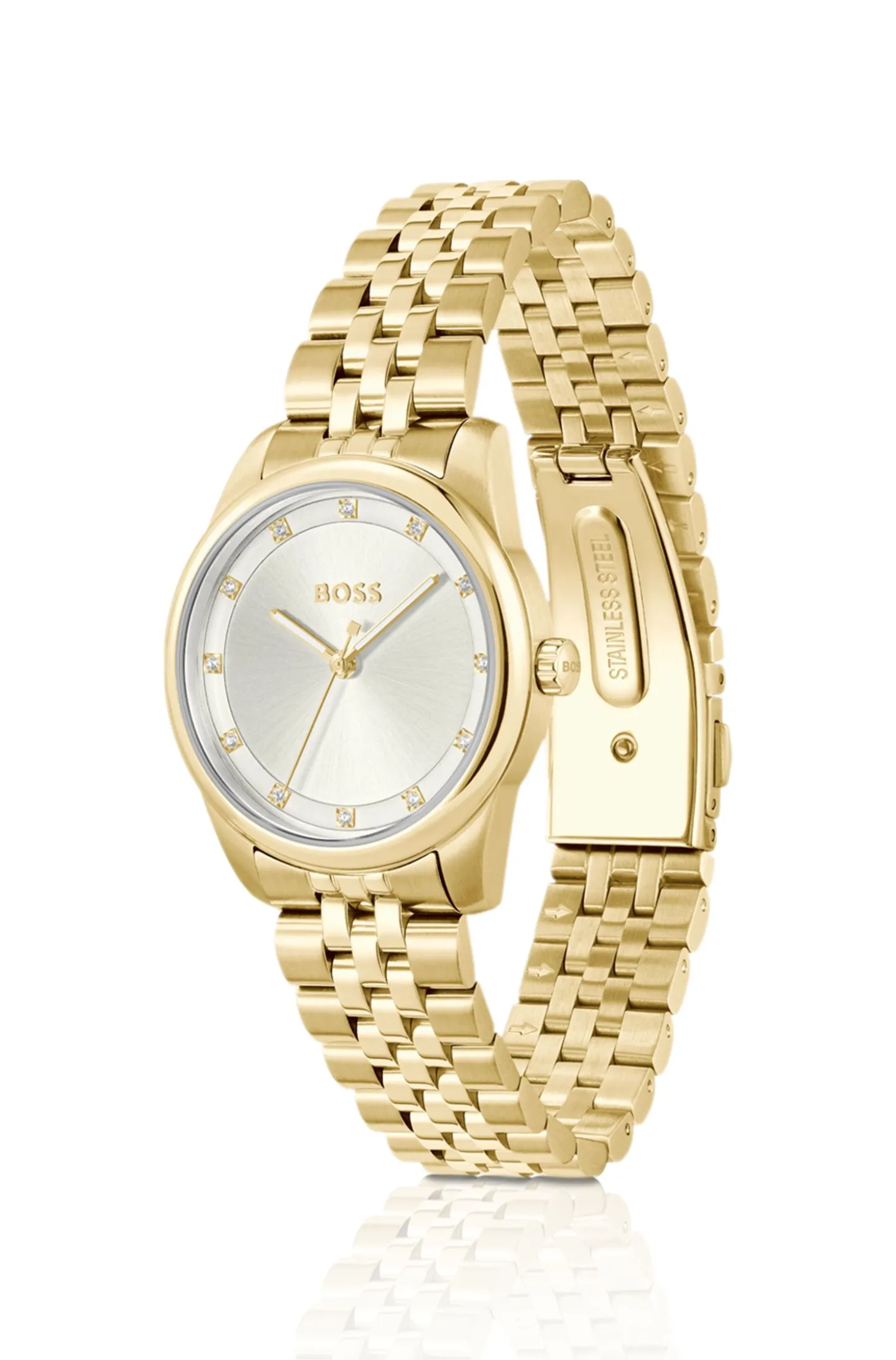Graceful Precious Uhr aus goldfarbenem Edelstahl mit Kristallbesatz