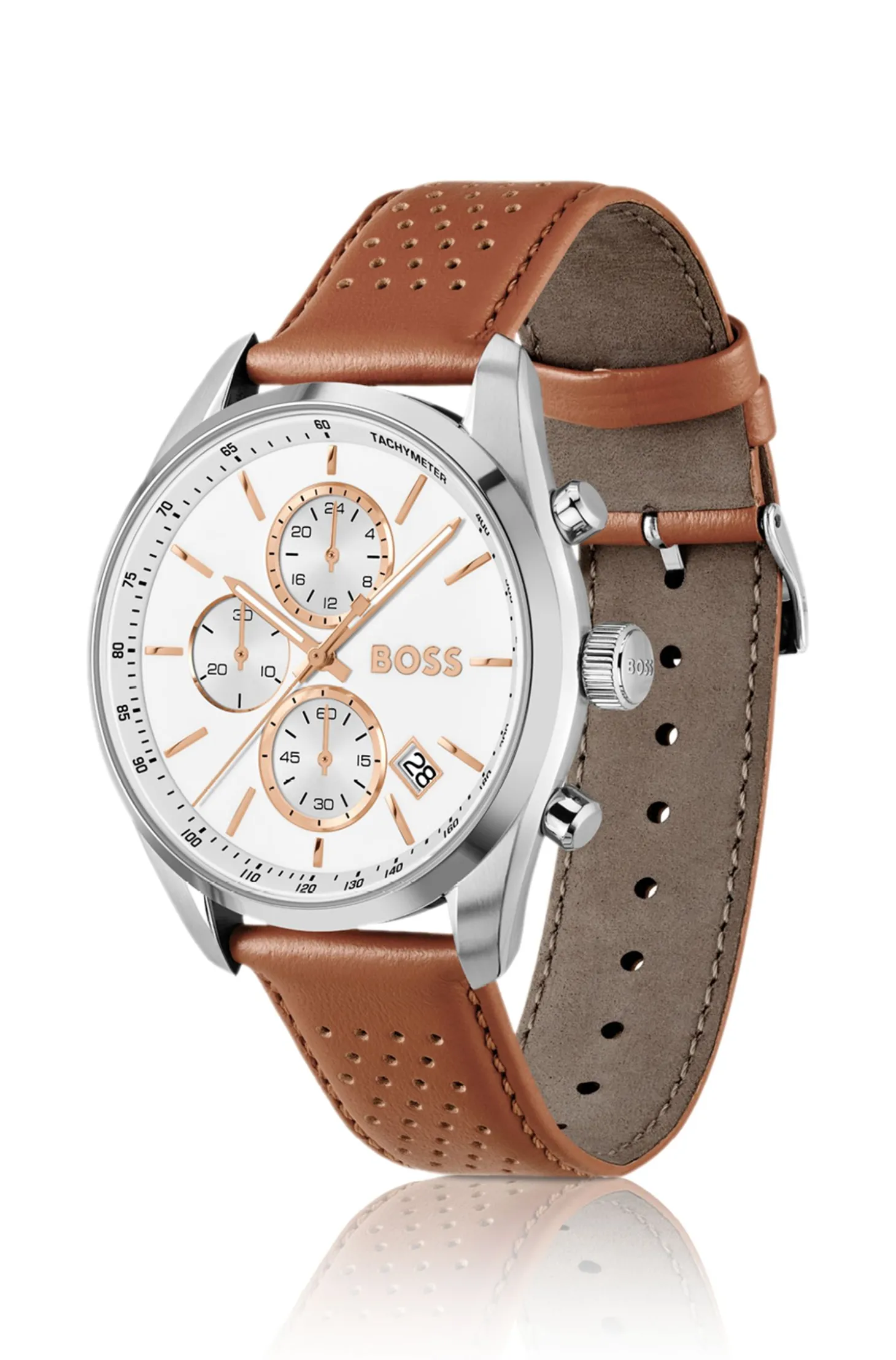 Grand Prix 44 Chronograph mit perforiertem Lederarmband