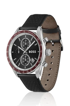 Grand Prix Vitesse Uhr mit schwarzem Zifferblatt und perforiertem Armband